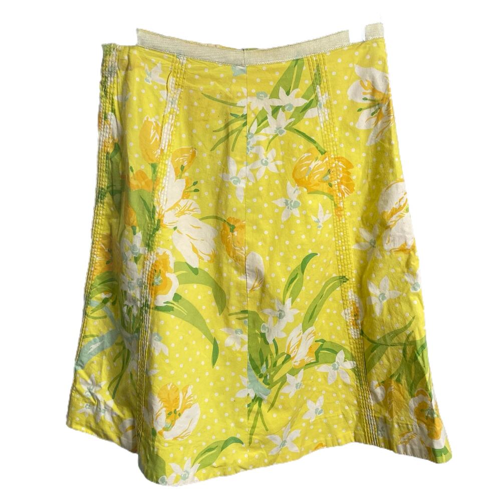 Elevenses Anthropologie Yellow Floral‎ Polka Dot Pintuck A-Line Skirt Size 4